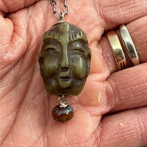 Stone Buddha Pendant Necklace with adjustable silver chain